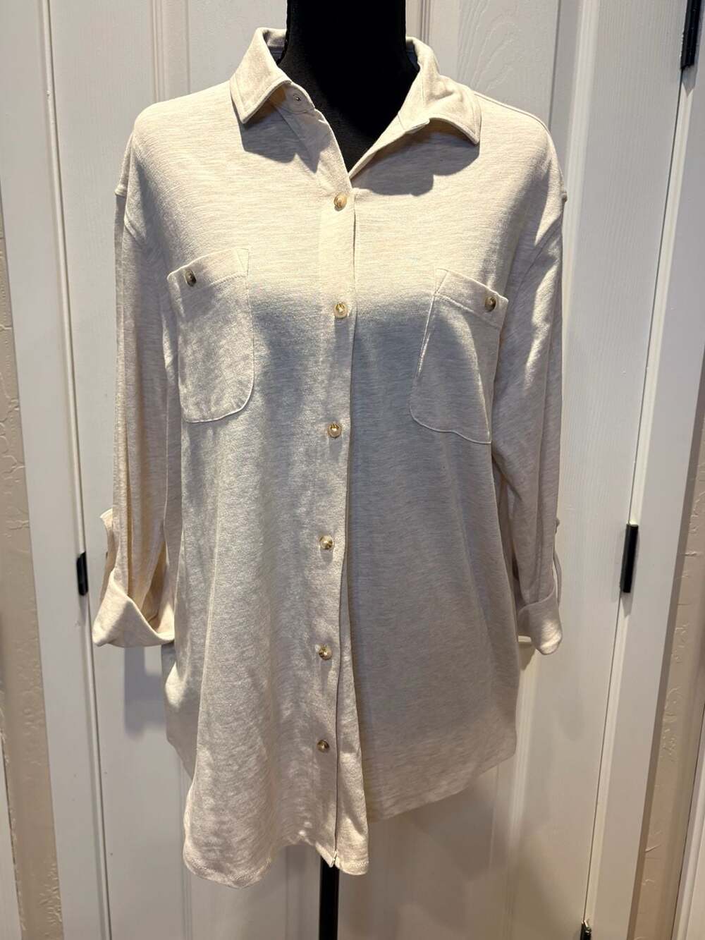 Sonoma Goods For Life Size M Button Down Shirt Beige (178)